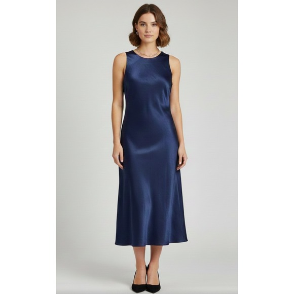 Madewell Dresses & Skirts - Madewell Midi Slip Dress Womens 12 Navy Blue Satin Sleeveless NS23 NEW
